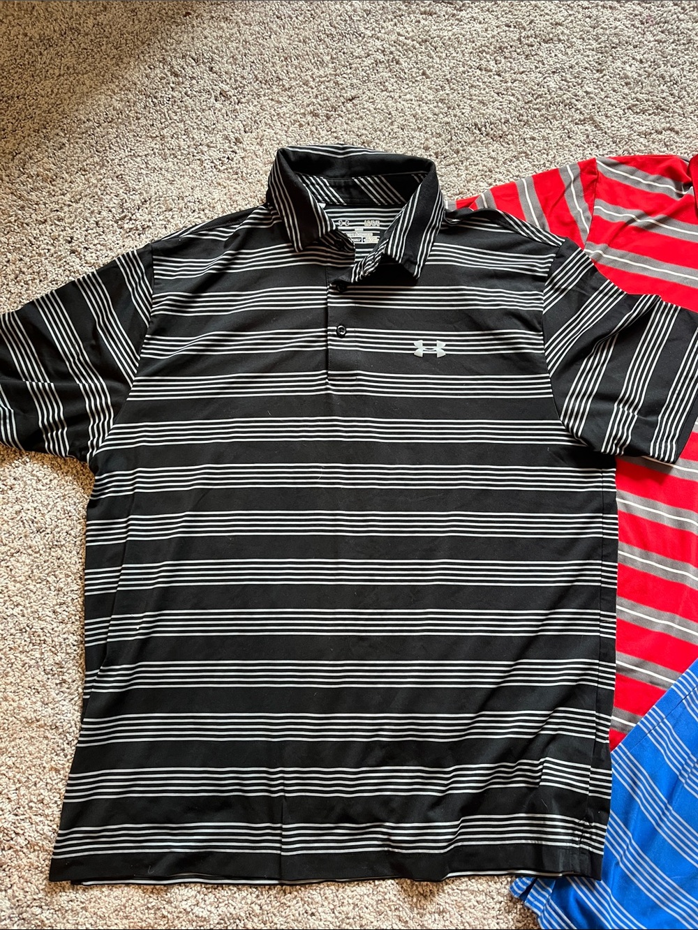 Under Armour Men's Polo Shirts - Blue, Red, Black Stripe Set of 3 - Picture 6 of 8